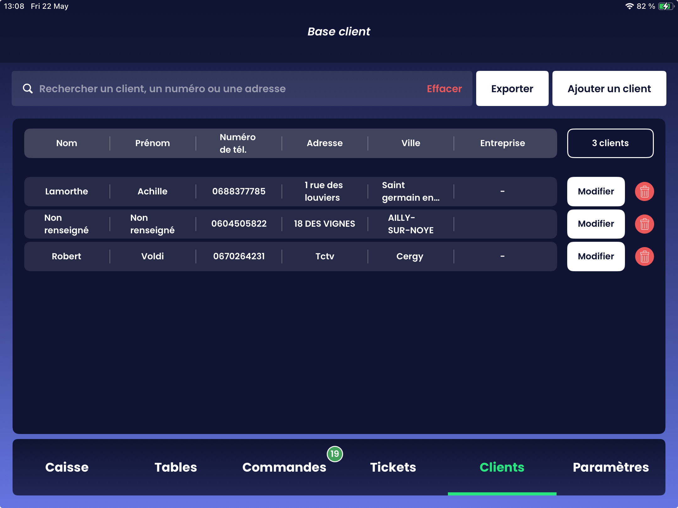 MCaisse - Base client sur tablette