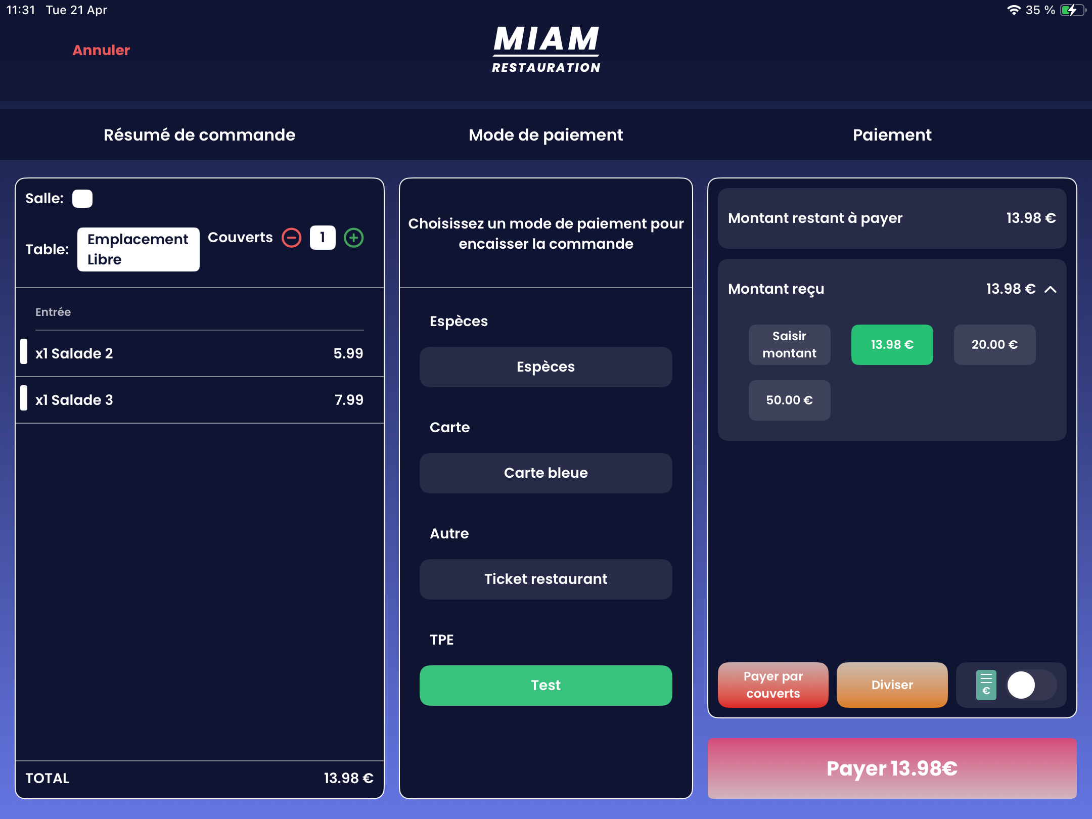 MCaisse - Modes de paiement