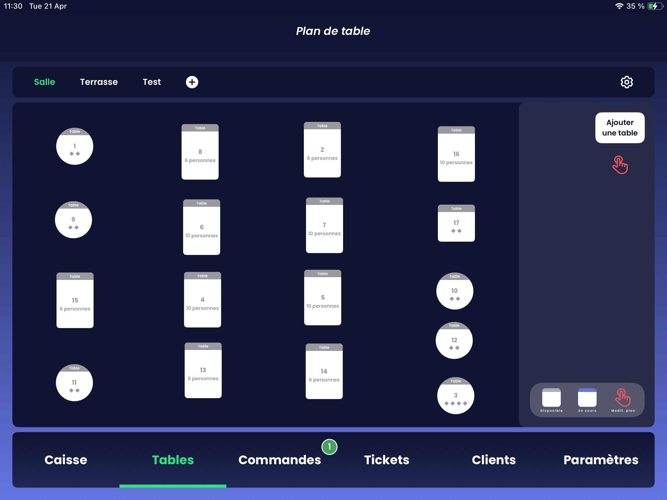 MCaisse - Plan de table sur iPad