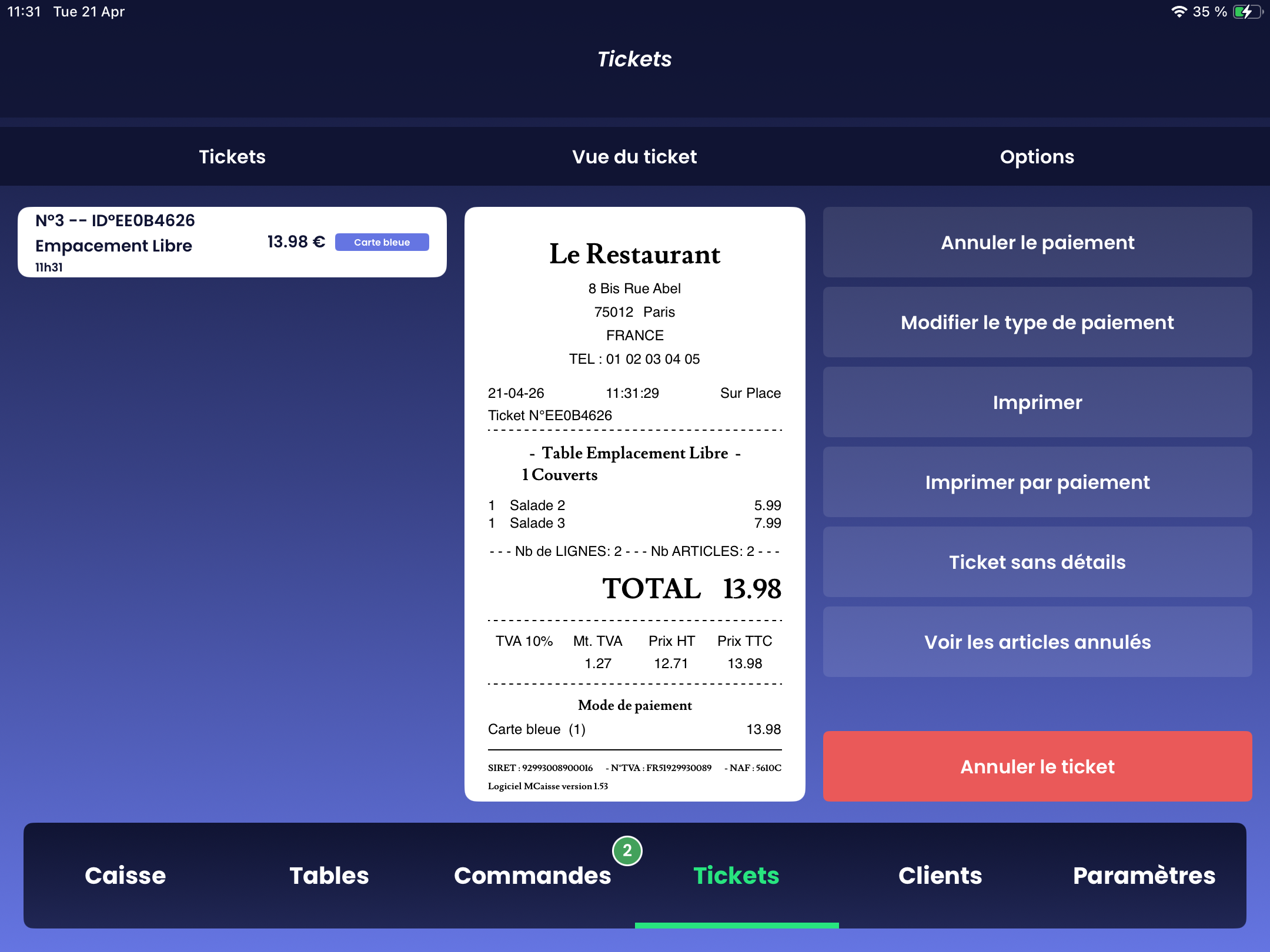 MCaisse - Gestion des tickets