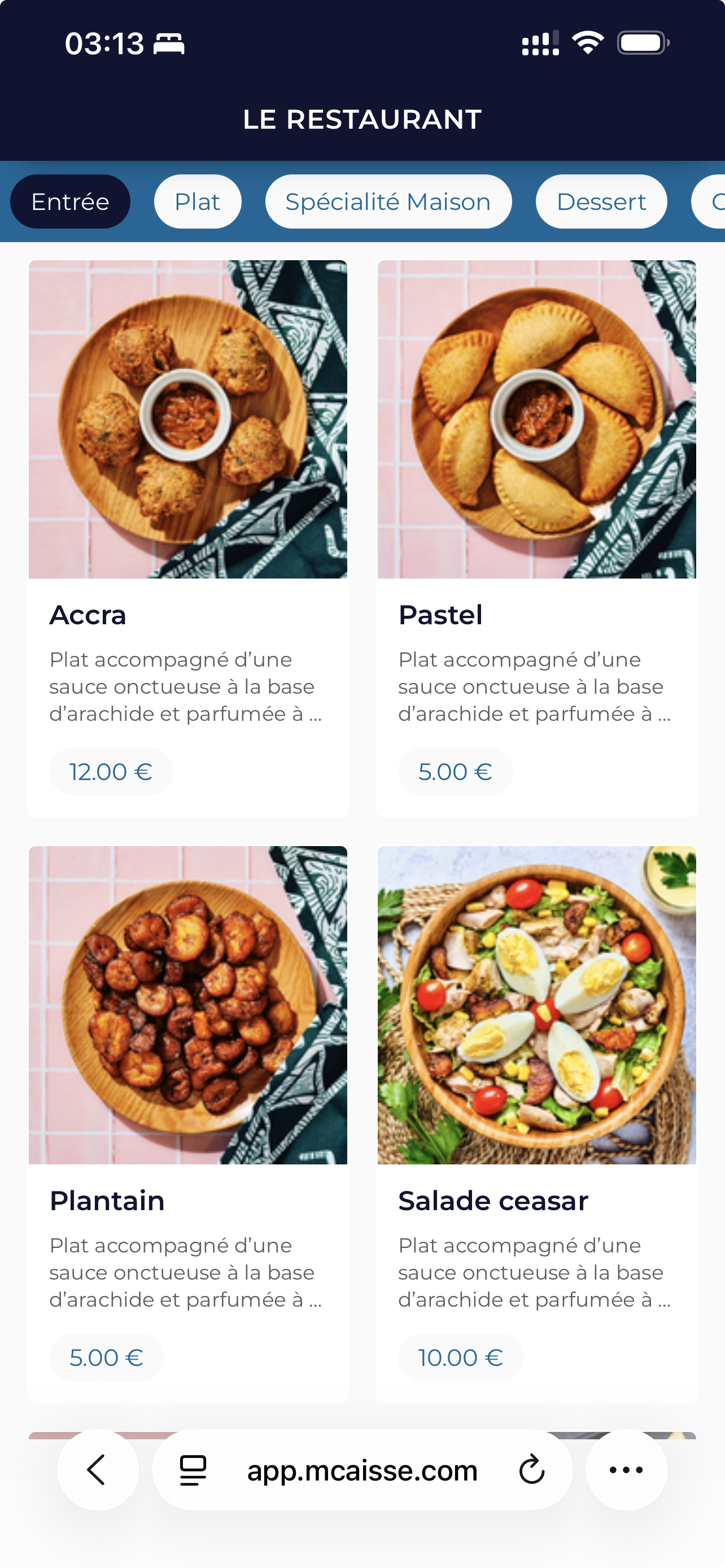 MCaisse — Commande QR Code restaurant, menu digital consultable par catégories
